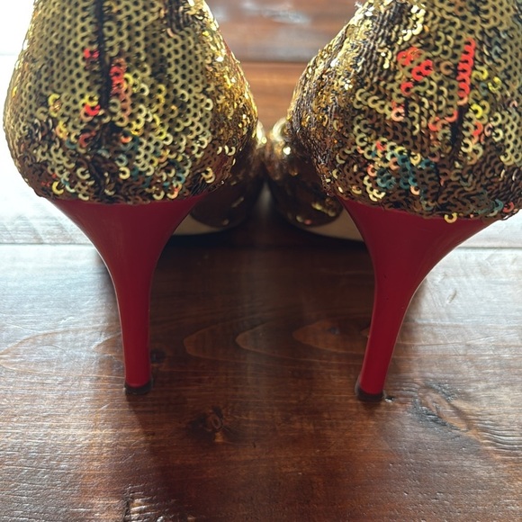 Kate Spade New York gold sequin red heel stiletto pumps size 8 Made in Italy - Picture 4 of 8